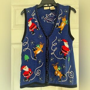 Bobbie Brooks Navy Knit Vest with Holiday Motif
